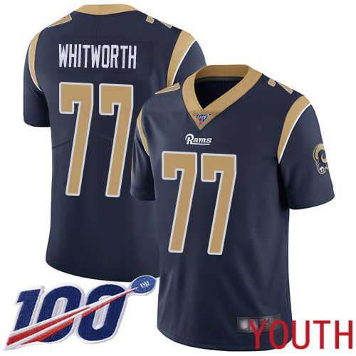 Los Angeles Rams Limited Navy Blue Youth Andrew Whitworth Home Jersey NFL Football #77 100th Season Vapor Untouchable